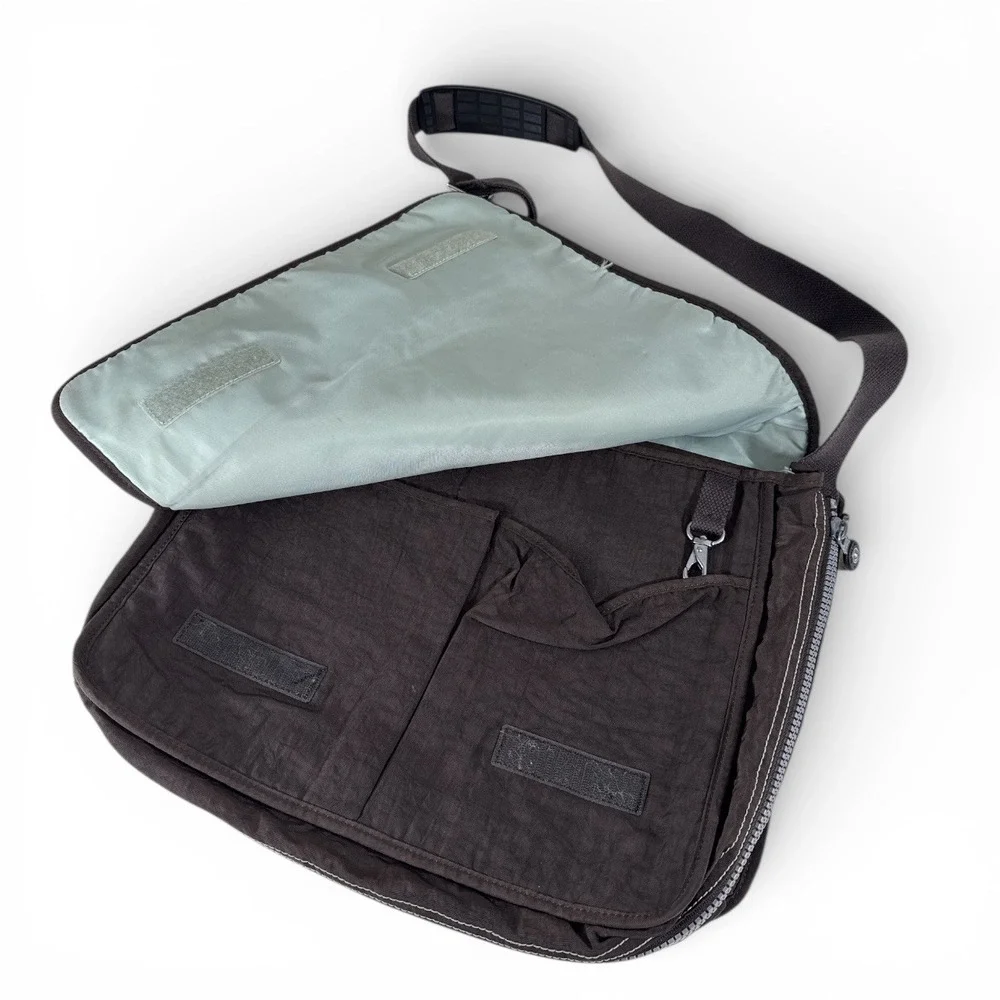 Kipling‎ Messenger Bag Nylon Charcoal Adjustable Strap Pockets Expandable